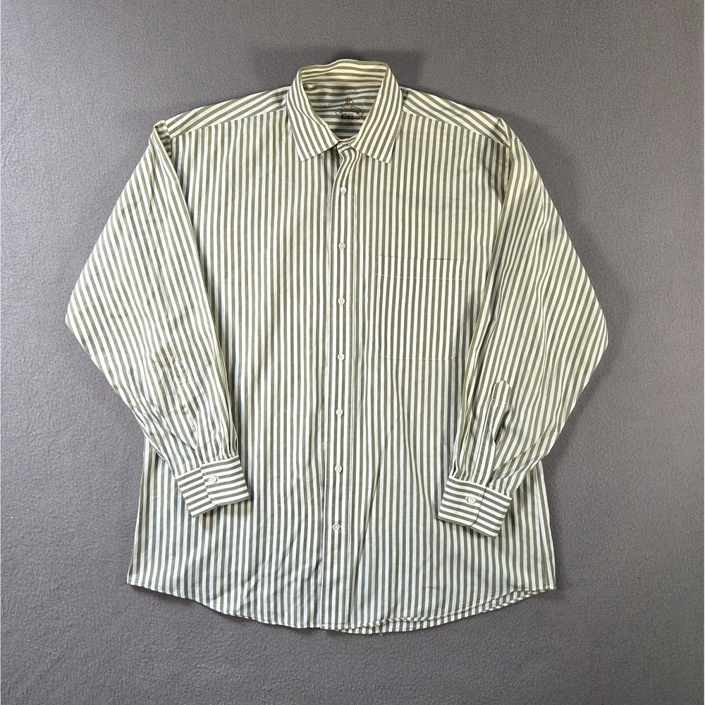 Vintage Hugo Boss Shirt Mens 16 32/33 Olive Green Striped Long Sleeve Button